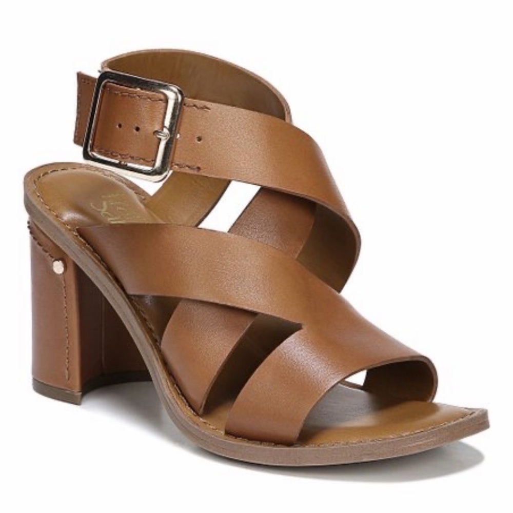 Franco Sarto Tan Cache Block Heel Leather Sandal Like New 8